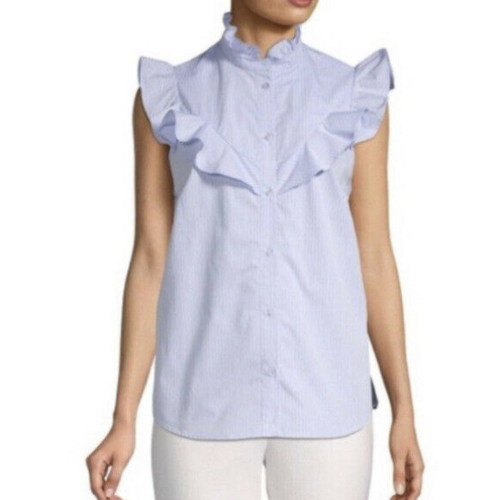 Parker women's Blue Ruffled Striped button down shirt size Medium